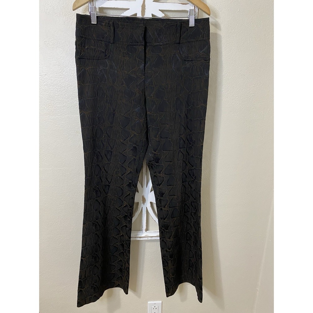 CACHE LUXE size 10 BROWN BLACK BROCADE TEXTURED FLARE PANTS
